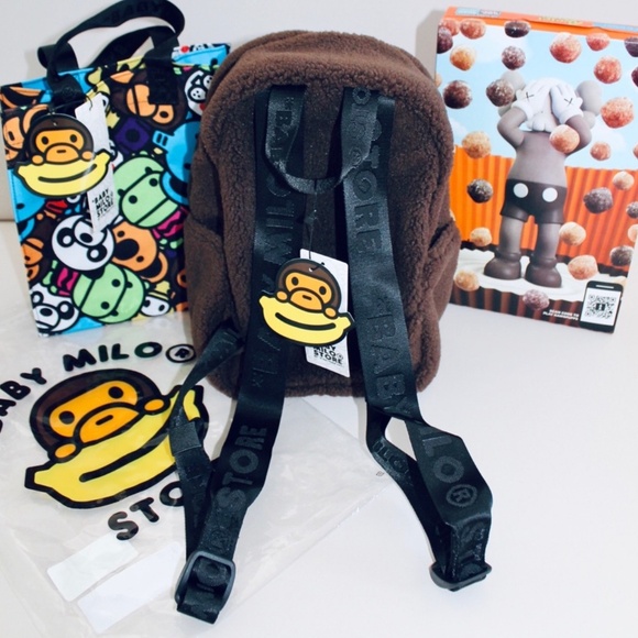 BAPE BABY MILO Brown Technical Faux Fur Backpack - Picture 4 of 7
